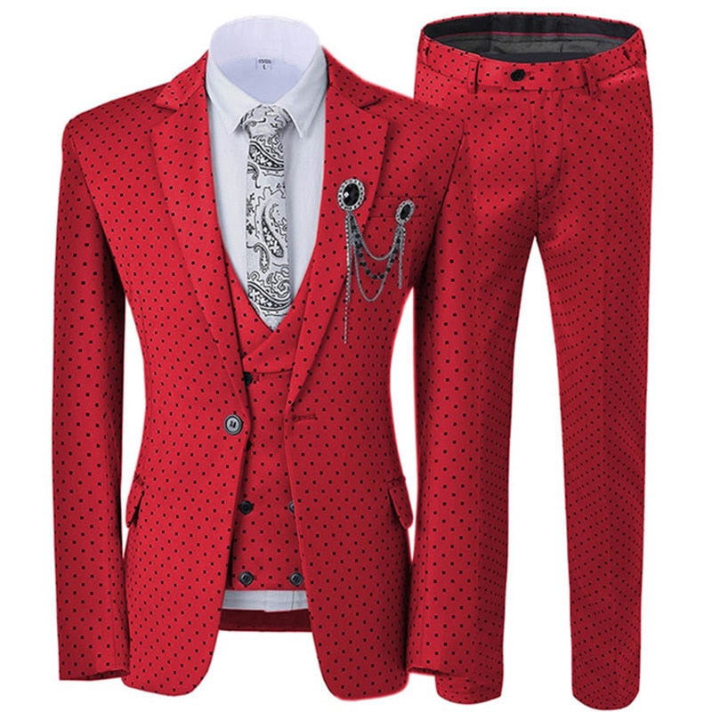 Gmsuits Men's Fashion Formal 3-piece Suit Set Luxury Style Polka Dots 