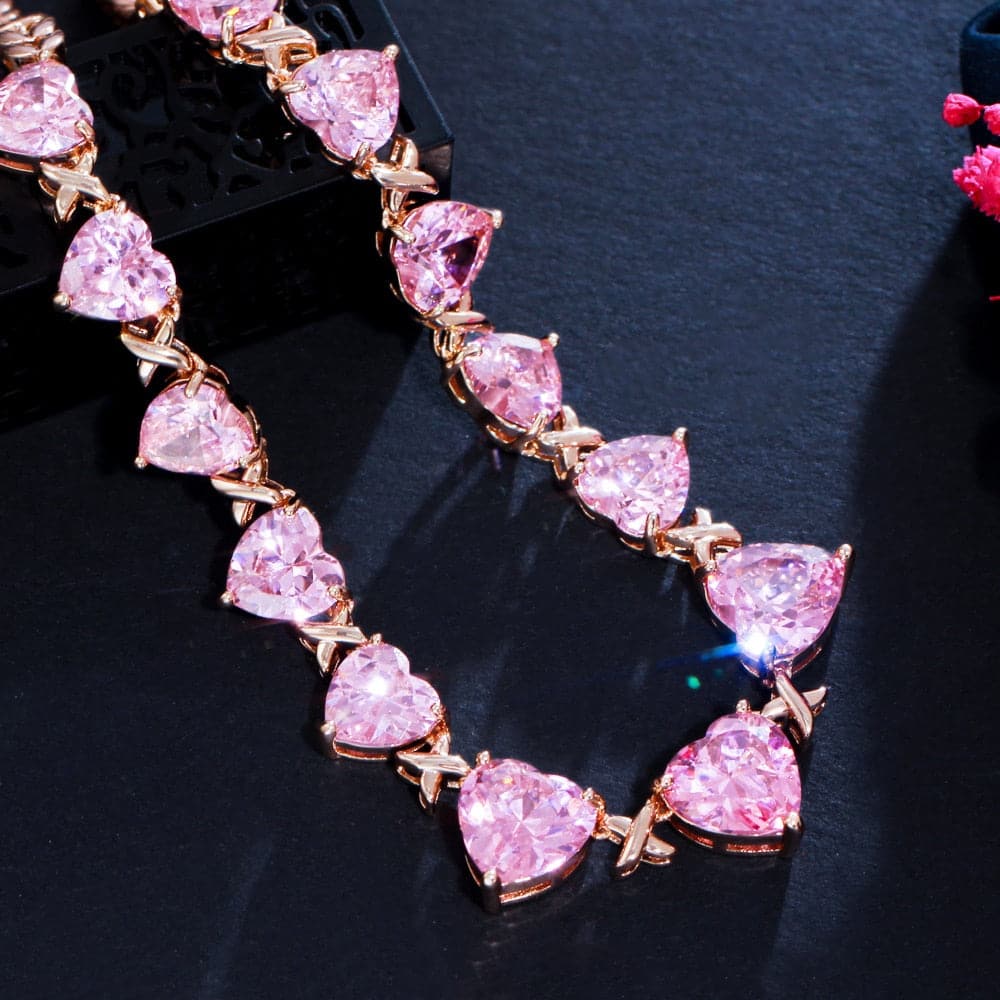 Pink Crystal Fashion Pendants Necklace Earrings Sets for Women