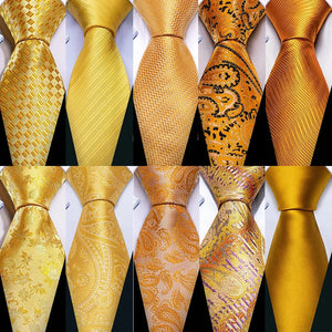 BWG VIP Design Collection Men's Fashion Bright Golden Yellow Jacquard 100% Premium High Quality Silk Ties