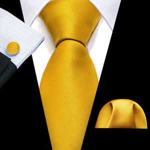 BWG VIP Design Collection Men's Fashion Bright Golden Yellow Jacquard 100% Premium High Quality Silk Ties