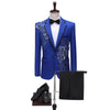 CGSUITS Men's Fashion Floral Applique Blue Blazer Suit Jacket & Pants Suit Set