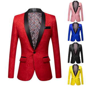 CGSUITS Men's Fashion Luxury Style Jacquard Royal Blue & Black Tuxedo Blazer Suit Jacket