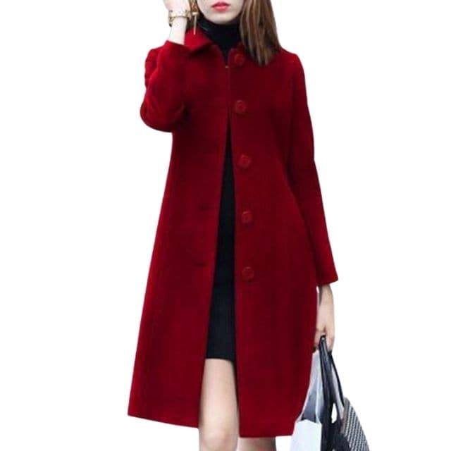 ELVP Women's Fine Fashion Elegant Burgundy Red Luxury Style Wool Coat Jacket - Divine Inspiration Styles