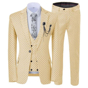 GMSUITS Men's Fashion Formal 3-Piece Suit Set Luxury Style Polka Dots Yellow Suit Set (Jacket + Pants + Vest) Suit Set - Divine Inspiration Styles