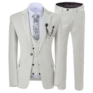 GMSUITS Men's Fashion Formal 3-Piece Suit Set Luxury Style Polka Dots Yellow Suit Set (Jacket + Pants + Vest) Suit Set - Divine Inspiration Styles