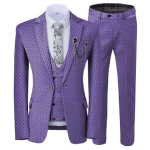 GMSUITS Men's Fashion Formal 3-Piece Suit Set Luxury Style Polka Dots Navy Blue Suit Set (Jacket + Pants + Vest) Suit Set