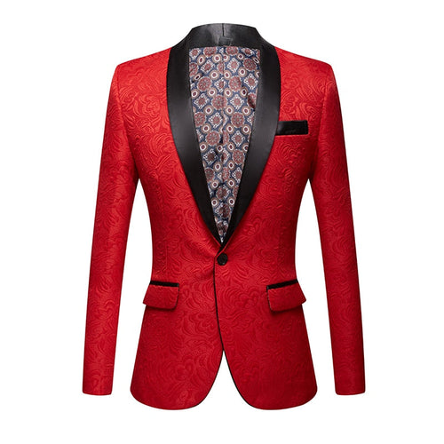 CGSUITS Men's Fashion Luxury Style Jacquard Red Pink Yellow White Royal Blue Black Tuxedo Blazer Suit Jacket - Divine Inspiration Styles