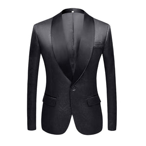 CGSUITS Men's Fashion Luxury Style Jacquard Golden Sky Blue & Black Tuxedo Blazer Suit Jacket - Divine Inspiration Styles