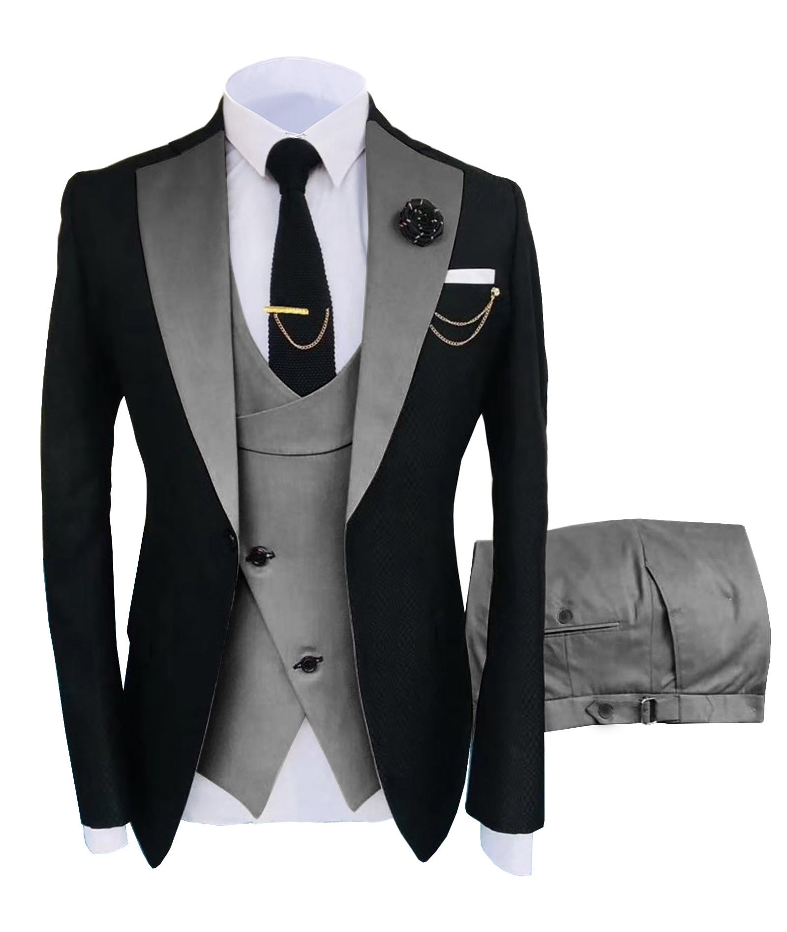 grey and royal blue tuxedo