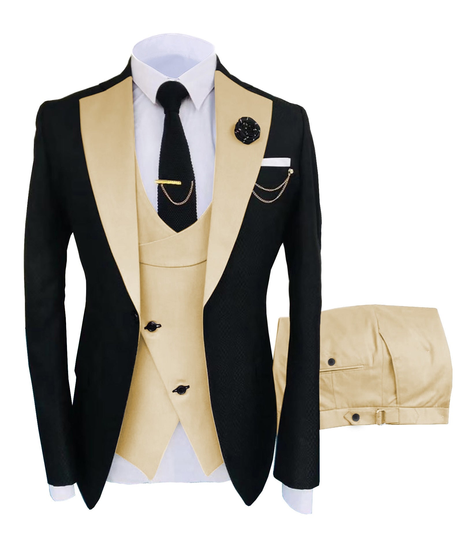 KENTON SUITS Men's Fashion Formal 3 Piece Tuxedo (Jacket + Pants +