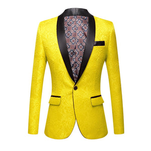 CGSUITS Men's Fashion Luxury Style Jacquard Red Pink Yellow White Royal Blue Black Tuxedo Blazer Suit Jacket - Divine Inspiration Styles