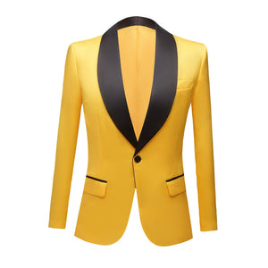 CGSUITS Men's Fashion Luxury Style Jacquard Golden Sky Blue & Black Tuxedo Blazer Suit Jacket - Divine Inspiration Styles