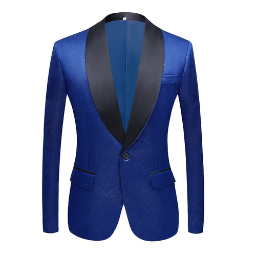 CGSUITS Men's Fashion Luxury Style Jacquard Golden Sky Blue & Black Tuxedo Blazer Suit Jacket - Divine Inspiration Styles