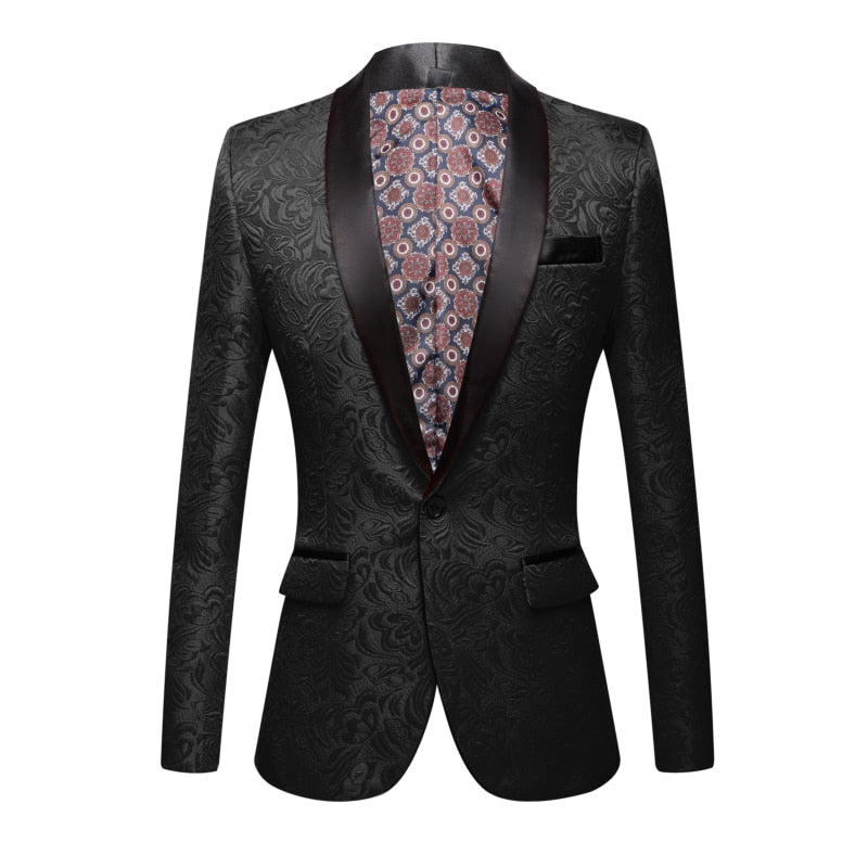 CGSUITS Men's Fashion Luxury Style Jacquard Red Pink Yellow White Royal Blue Black Tuxedo Blazer Suit Jacket - Divine Inspiration Styles