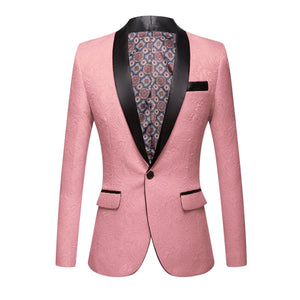 CGSUITS Men's Fashion Luxury Style Jacquard Red Pink Yellow White Royal Blue Black Tuxedo Blazer Suit Jacket - Divine Inspiration Styles