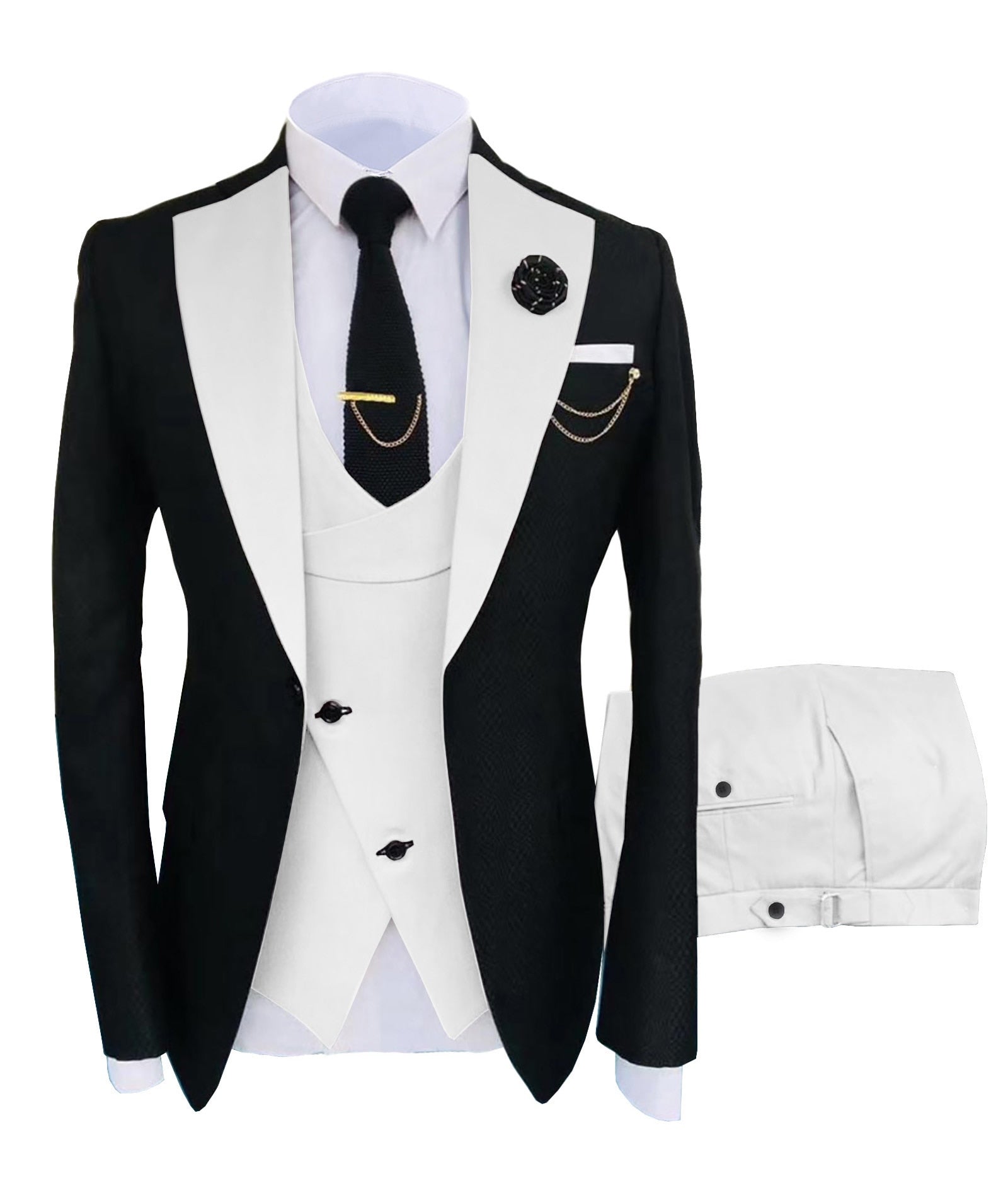 White & Navy Blue Tuxedo - 3 Piece