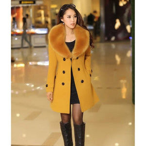 MDG Women's Fine Fashion Gray Coat Jacket Premium Quality Fur Collar Designer Wool Coat Jacket - Divine Inspiration Styles