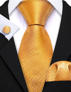 BWG VIP Design Collection Men's Fashion Bright Golden Yellow Jacquard 100% Premium High Quality Silk Ties