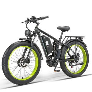 KETELES Electric Bicycle 3000W Dual Motor 52V 26AH Battery Green & Black Electric Bike 24 Inch Mountain Bike