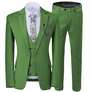 GMSUITS Men's Fashion Formal 3-Piece Suit Set Luxury Style Polka Dots Red Suit Set (Jacket + Pants + Vest) Suit Set - Divine Inspiration Styles