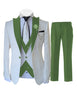 KENTON SUITS Men's Fashion Formal 3 Piece Tuxedo (Jacket + Vest + Pants) White & Green Suit Set