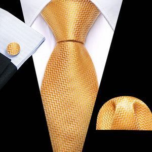 BWG VIP Design Collection Men's Fashion Bright Golden Yellow Jacquard 100% Premium High Quality Silk Ties