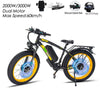 YQ Electric Bicycle Fast Speed 3000W 48V 26" Black & Green Smart Dual Motor EBike 35-37MPH Electric City Cruiser & Mountain Bike