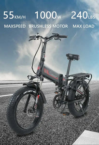 RANDRIDE Electric Bicycle 1000W 48V 17AH 20" Black & Red Smart Folding Electric Mountain Bike