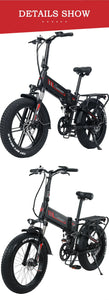 RANDRIDE Electric Bicycle 1000W 48V 17AH 20" Black & Red Smart Folding Electric Mountain Bike