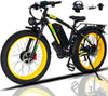 YQ Electric Bicycle Fast Speed 3000W 48V 26" Black & Green Smart Dual Motor EBike 35-37MPH Electric City Cruiser & Mountain Bike