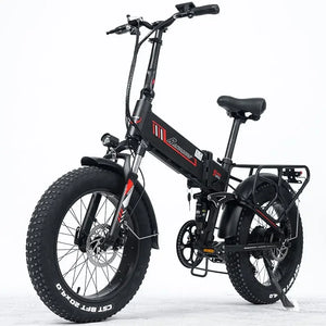 RANDRIDE Electric Bicycle 1000W 48V 17AH 20" Black & Red Smart Folding Electric Mountain Bike