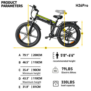 DEEPOWER Electric Bicycle 2000W PRO 48V 25AH 26" Black & Green Smart Folding Electric Mountain Bike