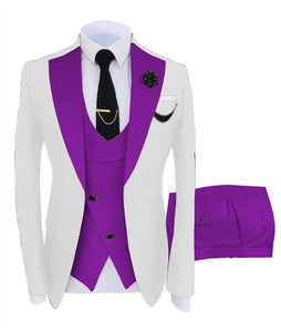 KENTON SUITS Men's Fashion Formal 3 Piece Tuxedo (Jacket + Pants + Vest) White & White Suit Set - Divine Inspiration Styles