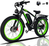 YQ Electric Bicycle Fast Speed 3000W 48V 26" Green & Black Smart Dual Motor EBike 35-37MPH Electric City Cruiser & Mountain Bike