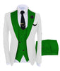 KENTON SUITS Men's Fashion Formal 3 Piece Tuxedo (Jacket + Pants + Vest) White & Tropical Green Suit Set