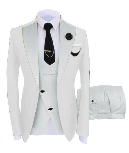 KENTON SUITS Men's Fashion Formal 3 Piece Tuxedo (Jacket + Pants + Vest) White & White Suit Set - Divine Inspiration Styles