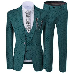 GMSUITS Men's Fashion Formal 3-Piece Suit Set Luxury Style Polka Dots Purple Suit Set (Jacket + Pants + Vest) Suit Set - Divine Inspiration Styles