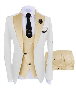 KENTON SUITS Men's Fashion Formal 3 Piece Tuxedo (Jacket + Pants + Vest) White & Tropical Green Suit Set