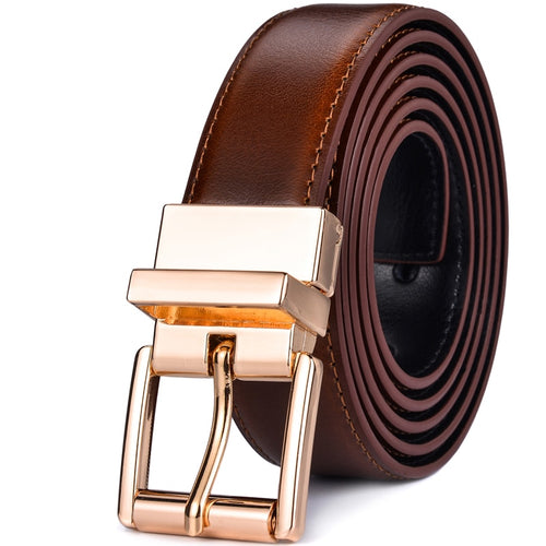 BELTOX Design Collection Men's Fashion 100% Genuine Leather Brown & Gold Tone Belts