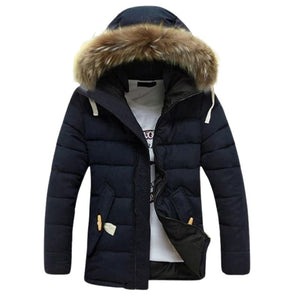 TANGNEST Men's Fashion Black Coat Jacket Fur Hooded Thick Parka Winter Coat Jacket with Sample Guide for Easy Return & Exchange Option for Best Satisfaction - Divine Inspiration Styles