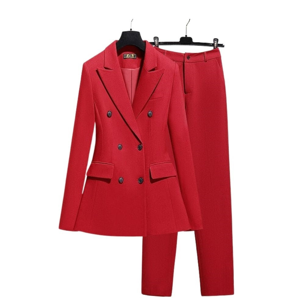 WELLINGTON SUITS Women's Elegant Stylish Office Fashion Red Blazer Jacket & Pants Suit Set - Divine Inspiration Styles