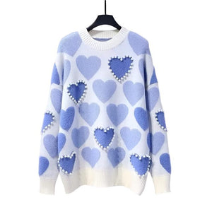 YTW Women's Fine Fashion Autumn Winter Stylish Beaded Heart Shape Sweater - Divine Inspiration Styles