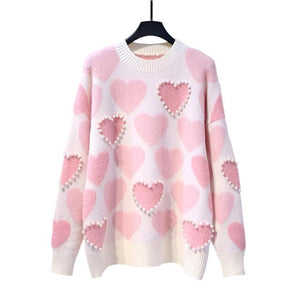 YTW Women's Fine Fashion Autumn Winter Stylish Beaded Heart Shape Sweater - Divine Inspiration Styles