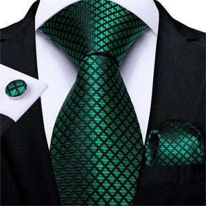 DBG VIP Design Collection Men's Fashion Deep Emerald Green Plaid Design 100% Premium Quality Silk Ties - Divine Inspiration Styles