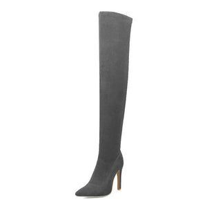 DORA Women's Elegant Fine Fashion Soft Lining Velvet Suede Thigh High Dress Boots - Divine Inspiration Styles