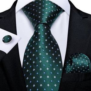 DBG VIP Design Collection Men's Fashion Deep Emerald Green Plaid Design 100% Premium Quality Silk Ties - Divine Inspiration Styles