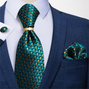 DBG VIP Design Collection Men's Fashion Deep Emerald Green Stripes 100% Premium Quality Silk Tie Set - Divine Inspiration Styles