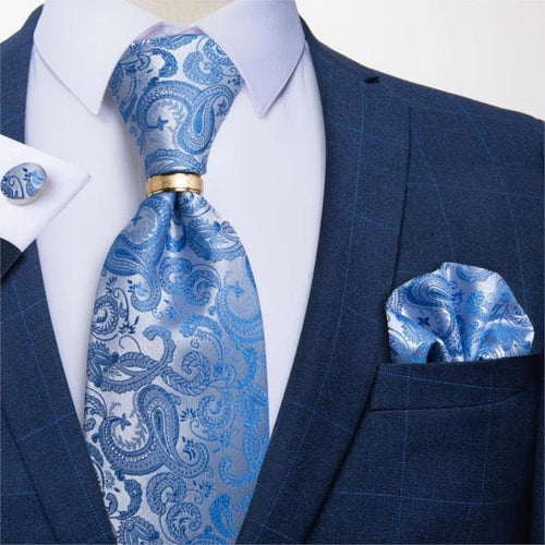 DBG VIP Design Collection Men's Fashion Light Blue Parsley 100% Premium Quality Silk Tie Set - Divine Inspiration Styles