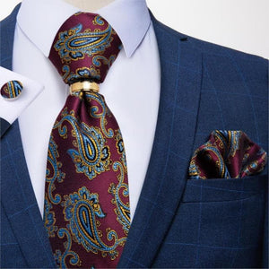 DBG VIP Design Collection Men's Fashion Brown Feathers Multi Design 100% Premium Quality Silk Tie Set - Divine Inspiration Styles