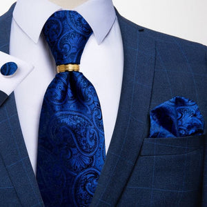 DBG VIP Design Collection Men's Fashion Royal Blue Parsley 100% Premium Quality Silk Tie Set - Divine Inspiration Styles